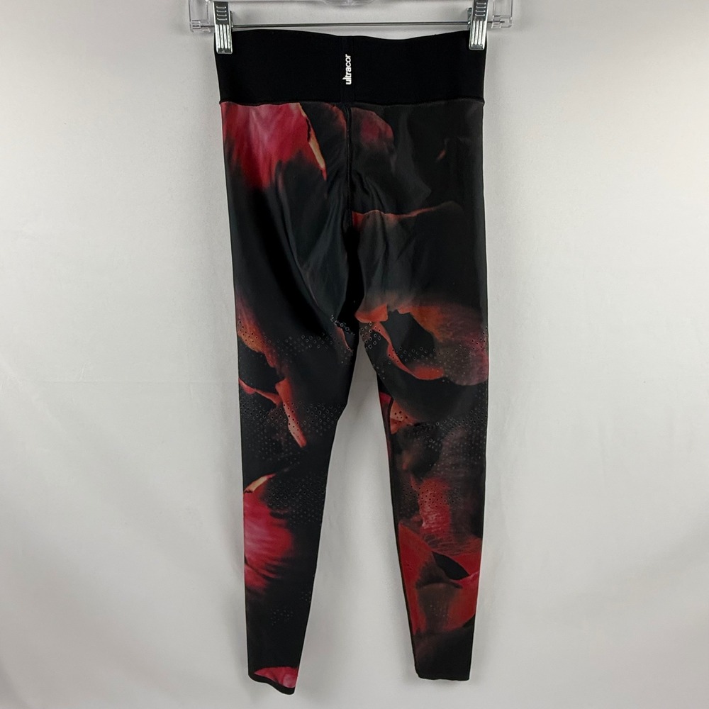 Ultracor Womens Floral Laser Cut High Waist Performance Leggings Black Red S - Picture 5 of 9